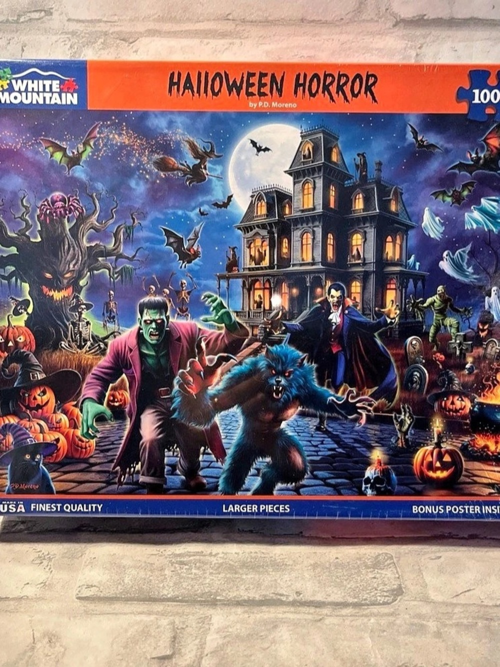 White Mountain Halloween Horror 1000-Piece Puzzle Blue & Orange new 20
